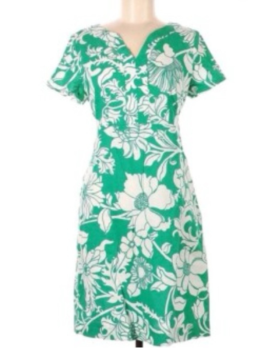 Talbots Green and White Floral Sheath Dress Linen Cotton Pockets size 2